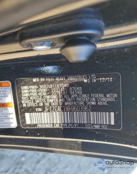 2015 Subaru Brz 2.0 Limited z USA, uszkodzony, nr VIN JF1ZCAC1XF9603962